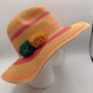 Multicolor Striped Floppy Sun Hat with Pom Accents – 57 cm